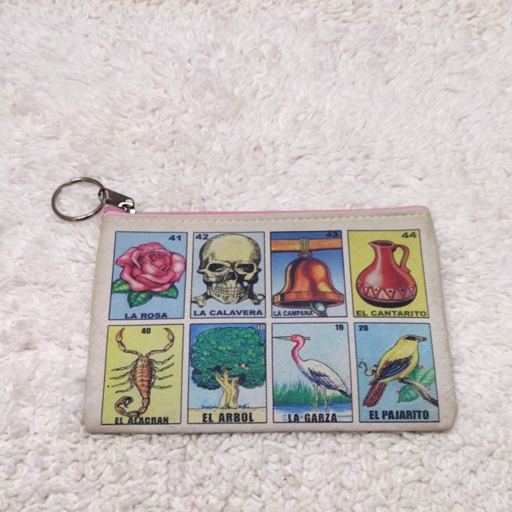 Loteria Coin Purse Multiple Card with Pink Trim